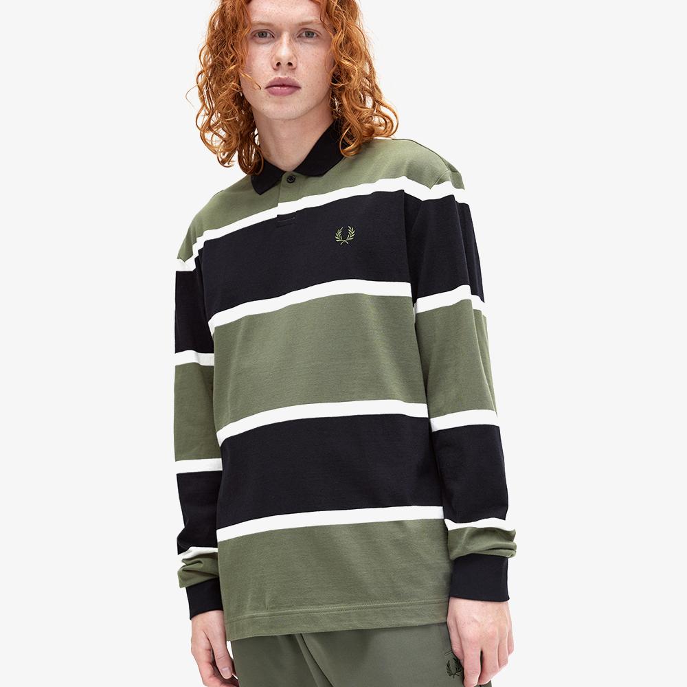 FRED PERRY [Sport] Striped Long Sleeve Polo Shirt (X21) Afpm2438519-X21