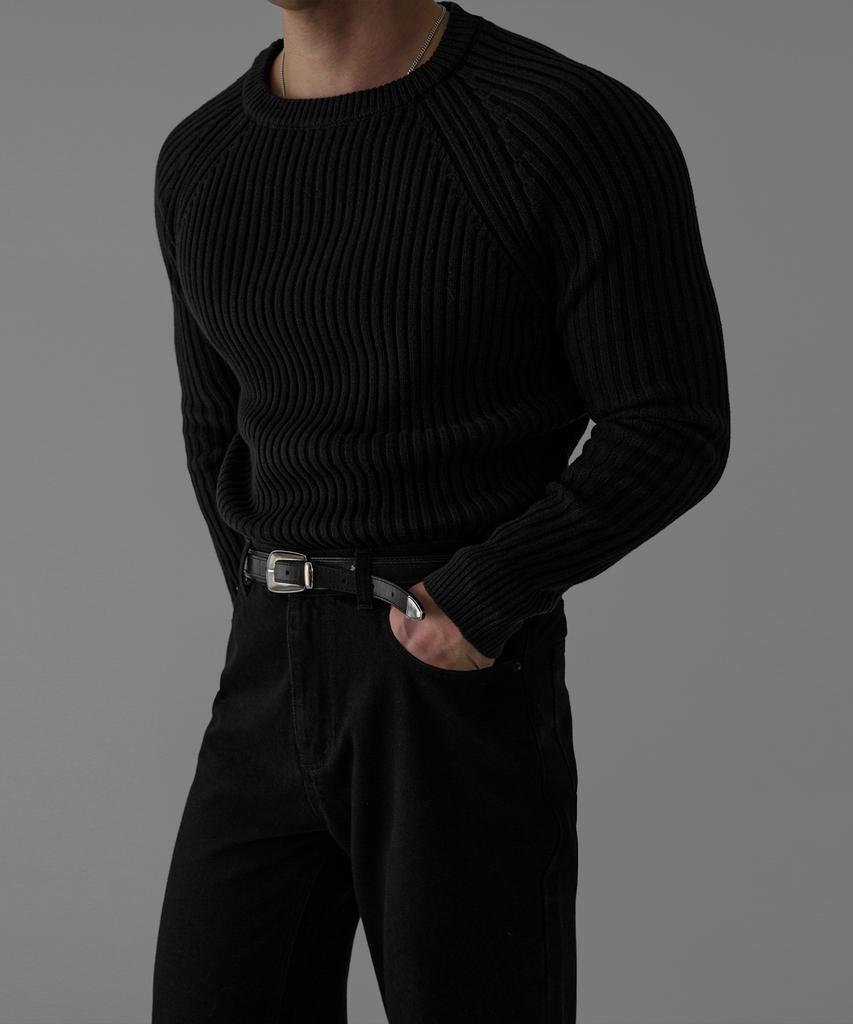 Baulopeulodeogteu Ribbed Raglan Muscle Knit [Black]