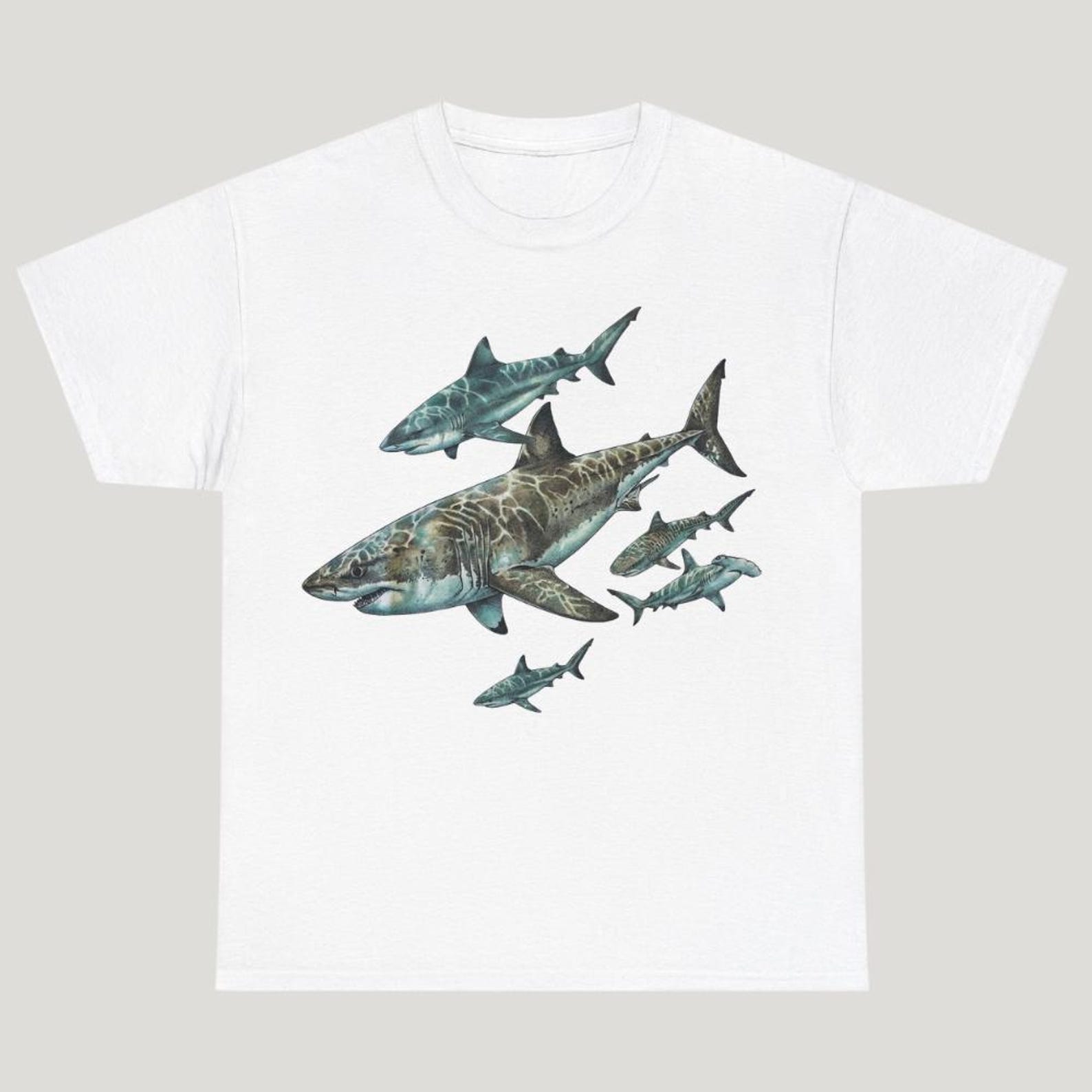 Shark School Print T-Shirt: Cotton Blend, Unisex Fit, Casual Wear L