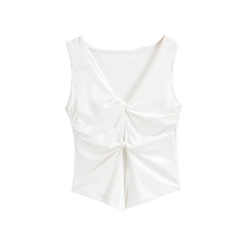 

Pure Desire Twisted Hollow V-Neck Sleeveless Slim Fit Solid Color Summer Top Medium білий