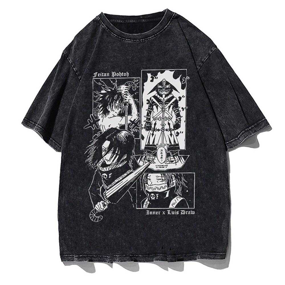 

Aesthetic Anime Japanese graphic tee Harajuku black white vintage retro print shirt