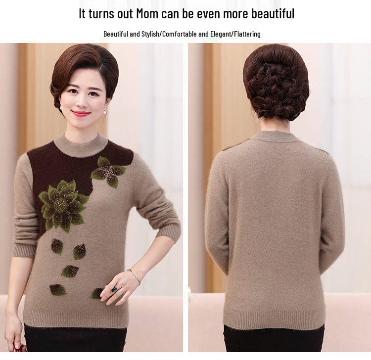 Plus Size Knitted Sweater for Women: Thickened Velvet Autumn and Winter Coat for Middle-Aged & Elderly