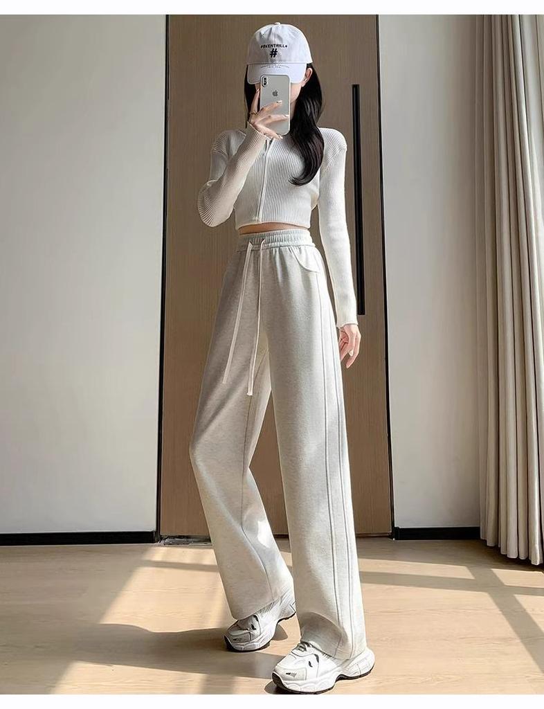 Women's High-Waist Slimming Petite Banana Sweatpants - Narrow Leg, Draped Style for Spring & Autumn, 145cm Length