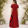 Women Plus Size V Neck Short Sleeve Red Black Striped Printed Long Straight Dress