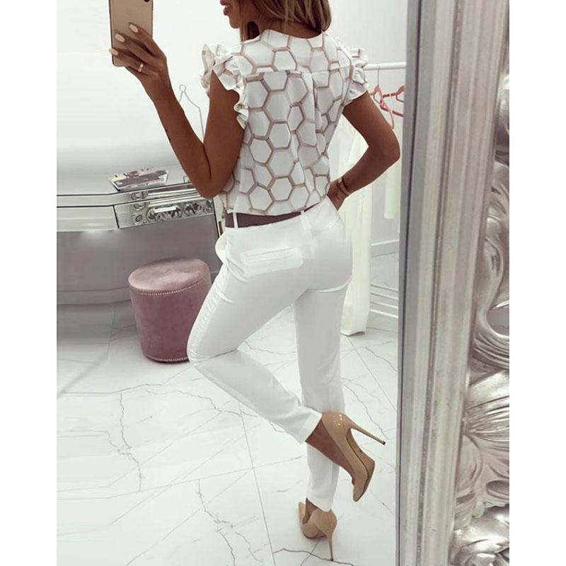 Fashion V-neck Printed Ruffled Casual Shirt