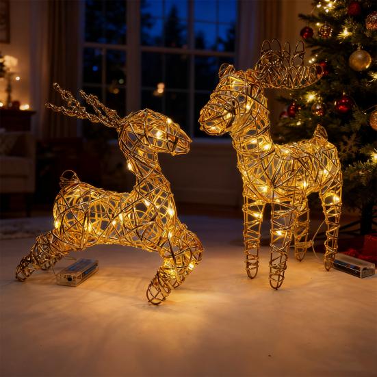 Yousheng LED Leuchtende Weihnachtsrentier Dekoration 20 Warmweiße Lichter Metall Hofdekoration für Außen Innen Rasen Garten Weihnachtsdeko