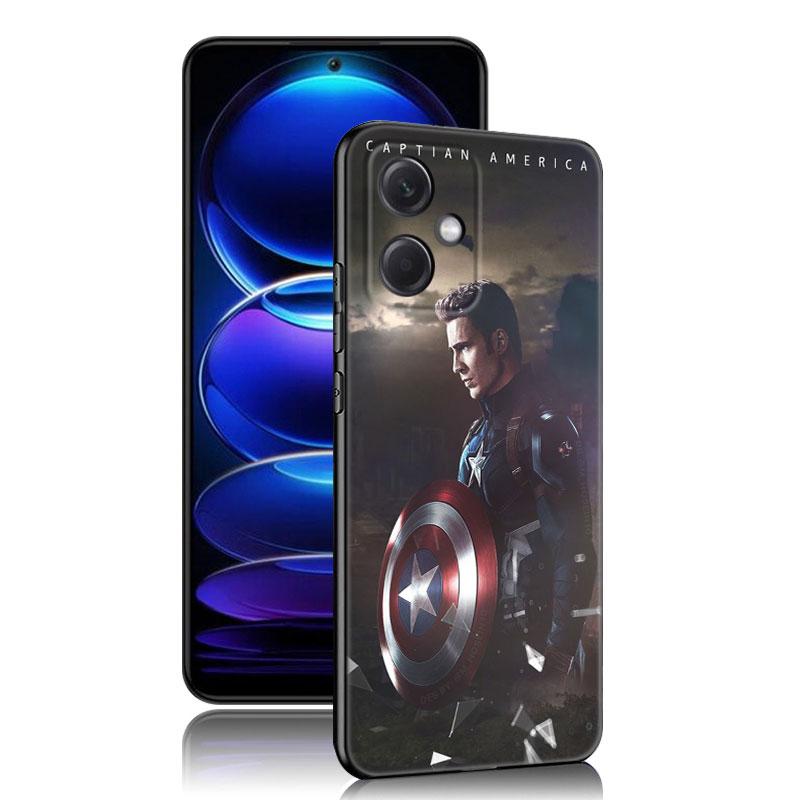 Captain America Black Silicone Phone Case For Xiaomi Redmi Note 10 11 11S 12 13 4G 8 9 11T Pro 5G Plus 8T 9S 10S 12S