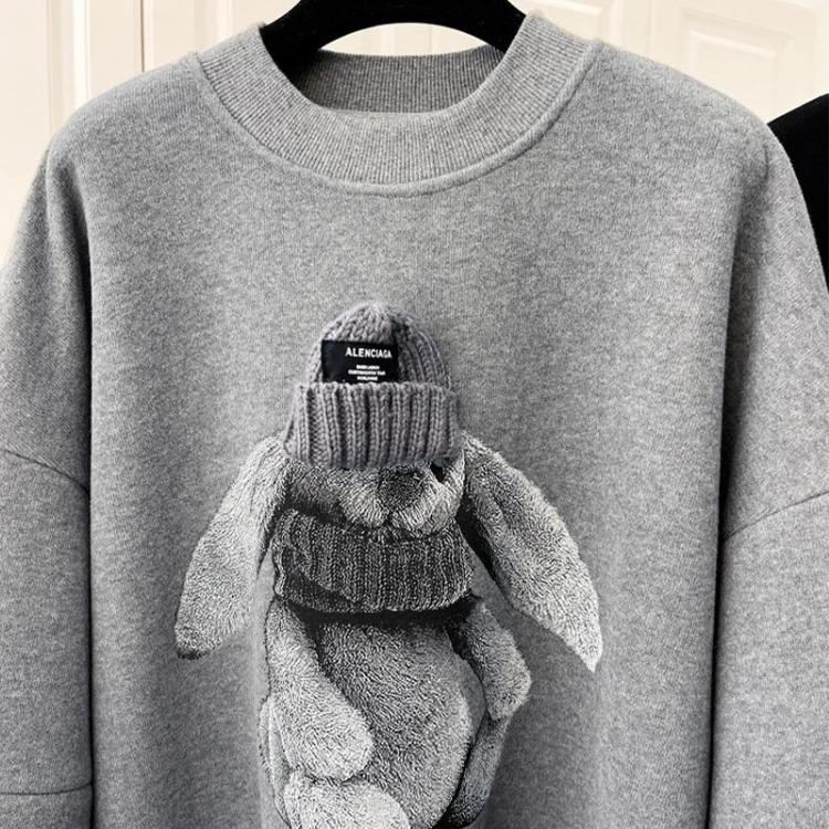 Damenmode Lockeres Bären-Sweatshirt Lässig Plus Fleece Dreidimensionale Dekoration Top