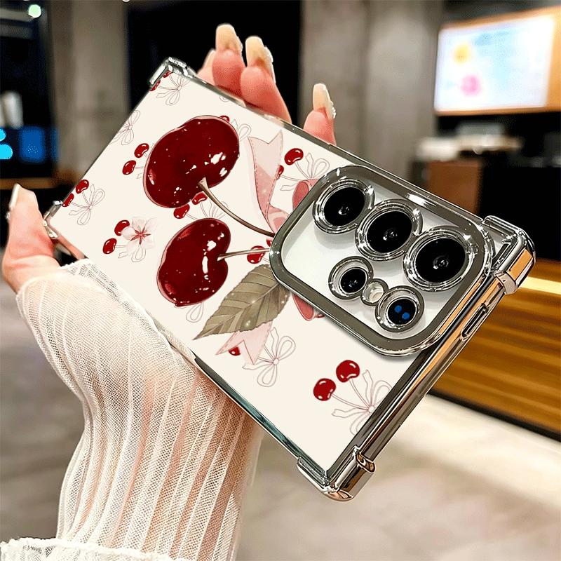 Cherry Bow Sweet Soft Phone Case For Samsung Galaxy S26 Ultra S25 Edge S24 FE S23 Plus S22 S21 + S20 Plating Anti-Fall Fundas