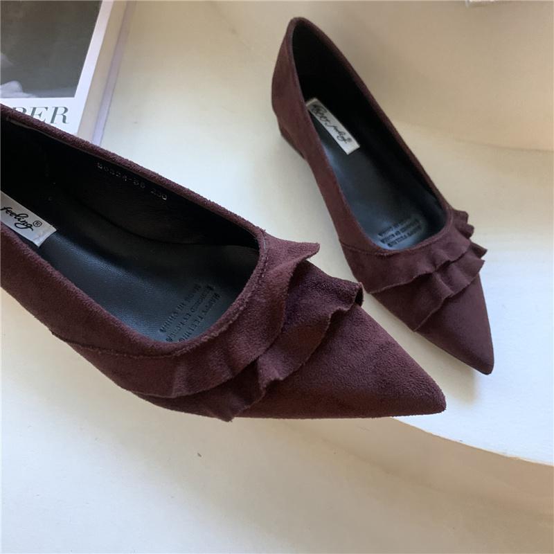 Fashion Bailamos 2025 Autumn Women Single Shoes Square Low Heel Dress Pumps Shoes Fashion Ruffles Pointed Toe Shallow Slip On Boat Shoes