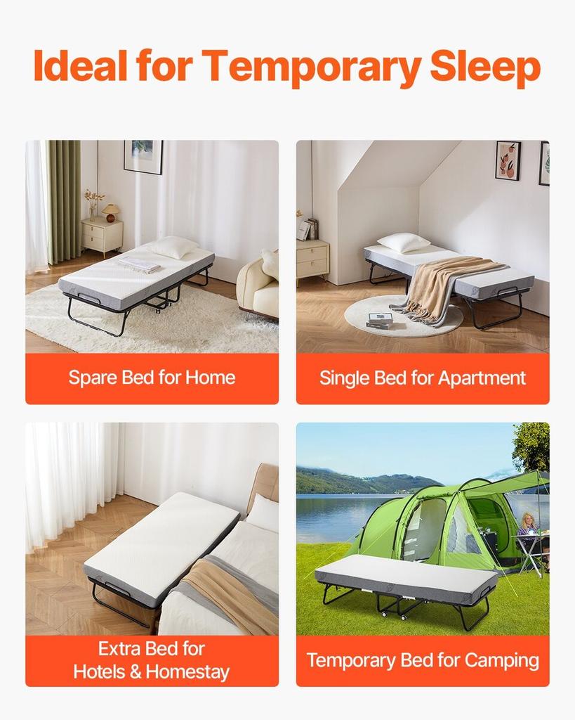 Rollaway Bed Folding Bed with 5 Inches Foam Mattress for Adults & Guest