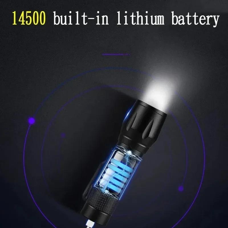 Mini Flashlight COB+XPE Portable Torch USB Charging Camping Lantern Zoomable Focus Light Tactical Flashlight with Pen Clip