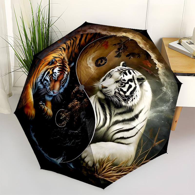 1pc Tiger YinYang Automatic Open/Close Umbrella, Windproof, Folding Compact Umbrella with Lightweight Design for Women/Men157