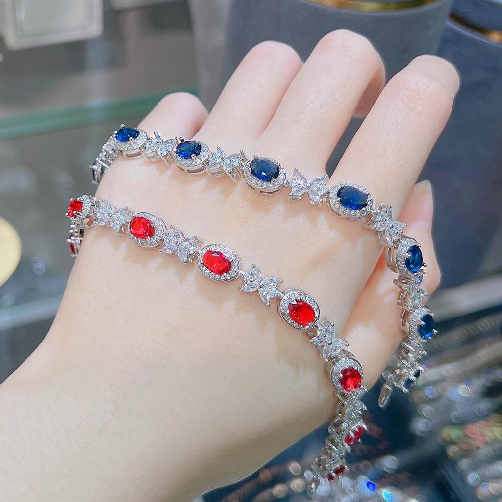 Luxury Royal Sapphire Bracelet Celebrity Banquet Daily Dating Gathering Sisters Afternoon Tea Red Diamond Treasure Bracelet