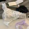 Slip da Donna a Vita Bassa in Raso con Bordi in Pizzo Arricciato a Contrasto Decorazione a Fiocco Schiena in Rete Trasparente Dolce Sexy Lingerie da Donna Slip