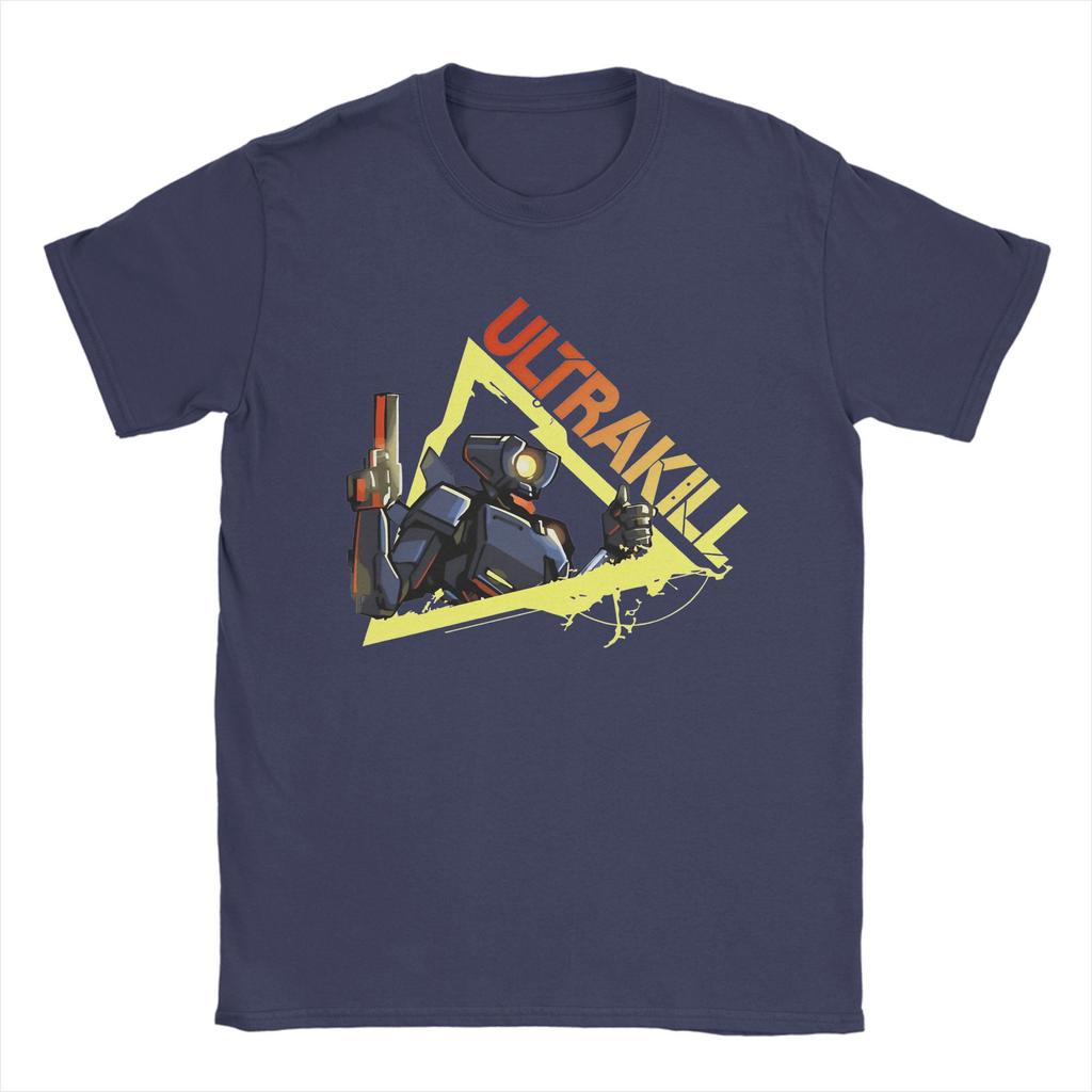 Ultrakill Schießspiel Blut ist Treibstoff Herren T-Shirts V1 Rock T-Shirt Kurzarm Rundhals T-Shirt 100% Baumwolle Sommerkleidung