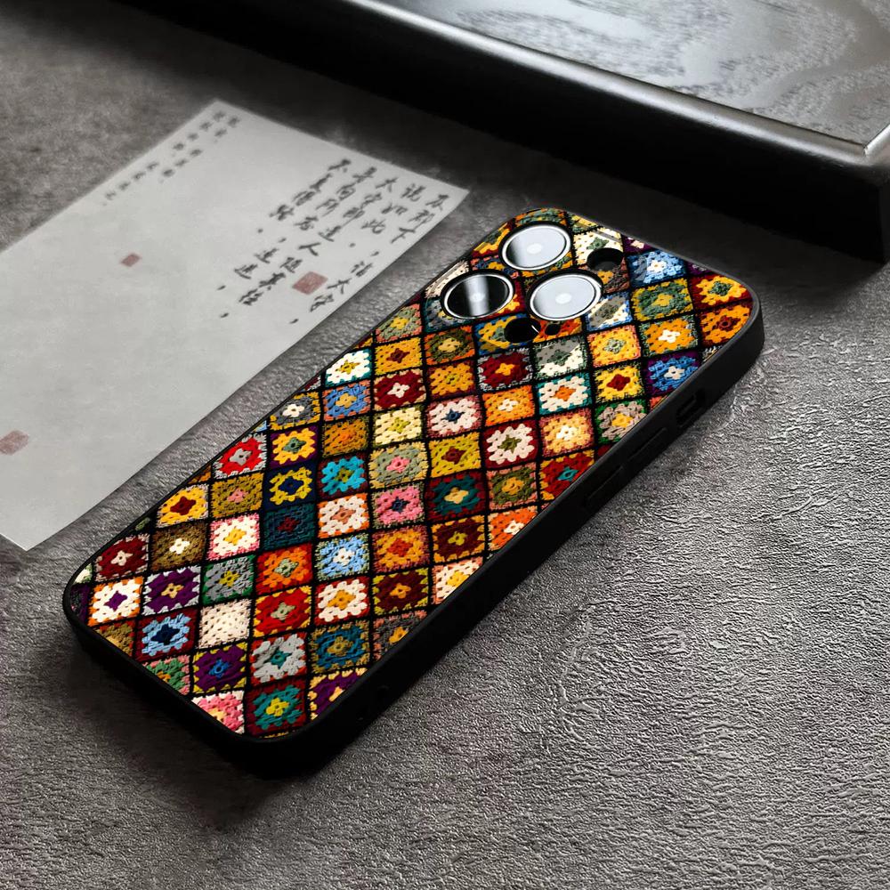 

Granny Square Crochet Phone Case For 14 Pro Max For Apple Iphone 16 15 Po Max 12 Mini 11 13 Pro Xr X Xs 8 7 Plus Back Cover iPhone12