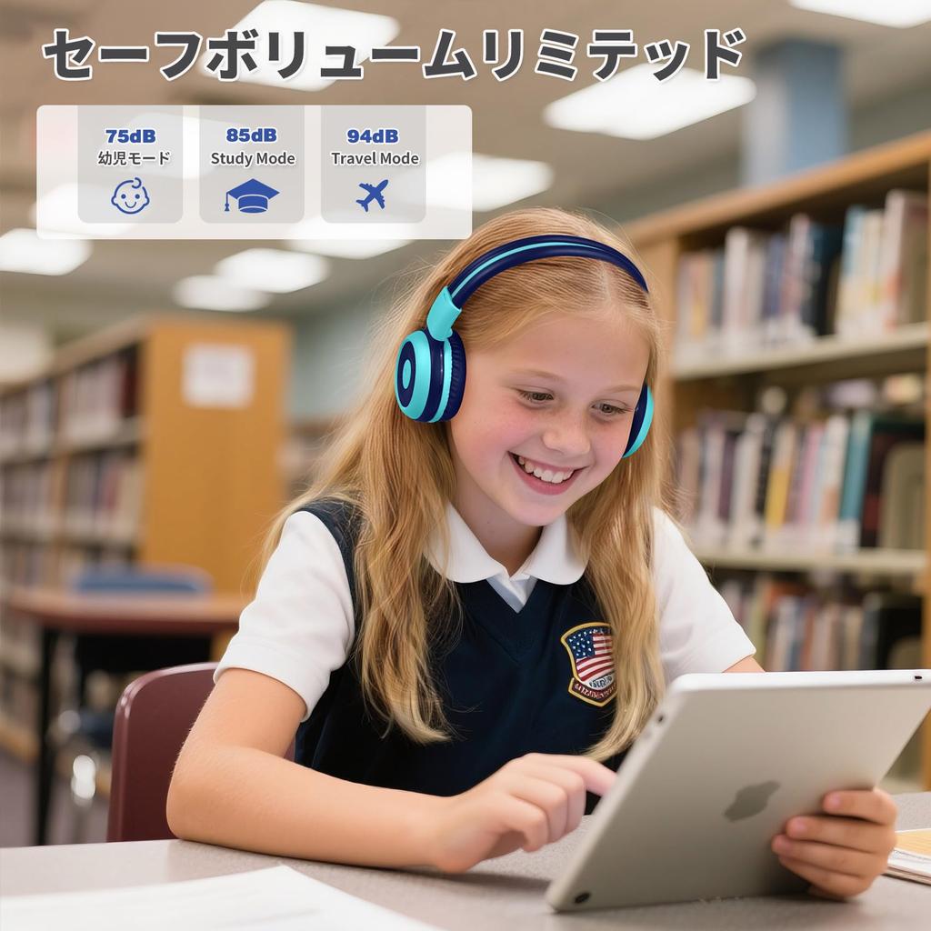 SIMOLIO Kids Wireless Headphones Bluetooth Headset with Volume Hearing Shared Dual for Gaming and Blue 712M 5.0 Microphone, Limiting, Protection,