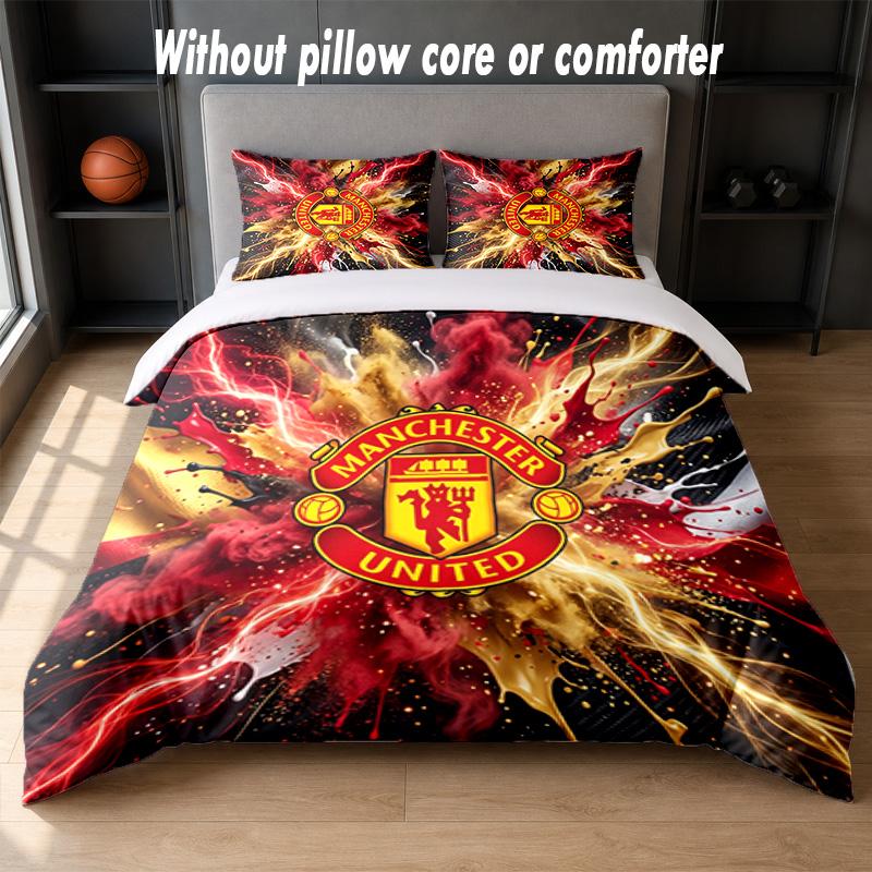 Manchester United Diseño Juego de Cama Ropa de Cama 1 Funda Nórdica + 2 Fundas de Almohada Suave Transpirable Ropa de Cama para el Hogar