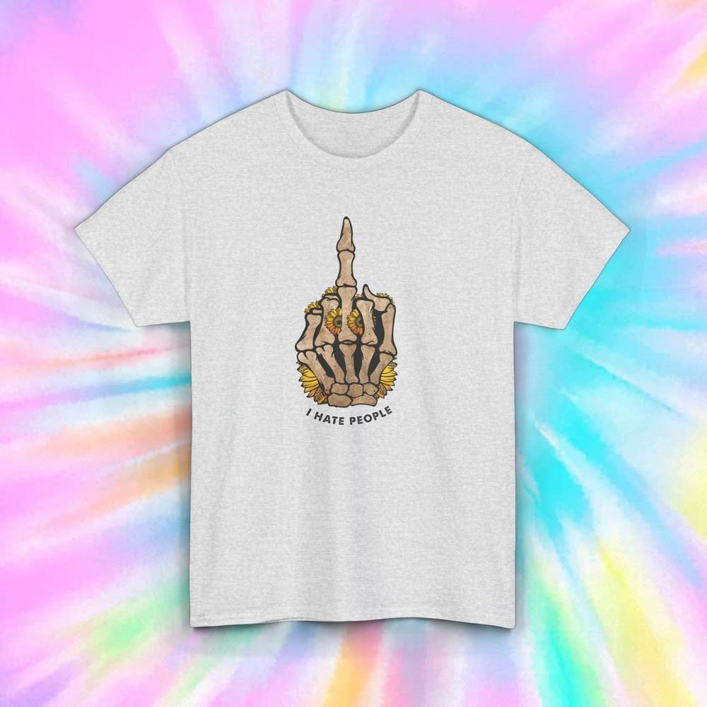 Skeleton Middle Finger Introvert Slogan Tee | Anti-Social Graphic Shirt | S-5XL Unisex T-Shirt L