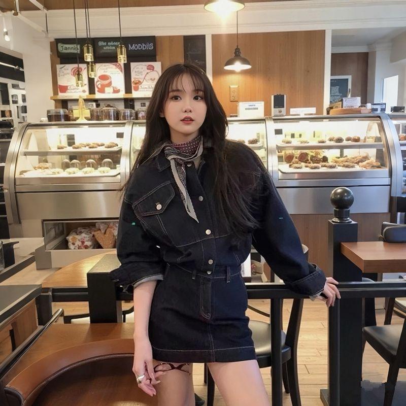 

Европейские товары Ретро Выбеленное Деним платье-рубашка Женское Весна Новое Свободное Стройнящее Однобортное Лацкан Короткая юбка Haze Blue Denim Skirt M([50.00 kg-55.00 kg]])