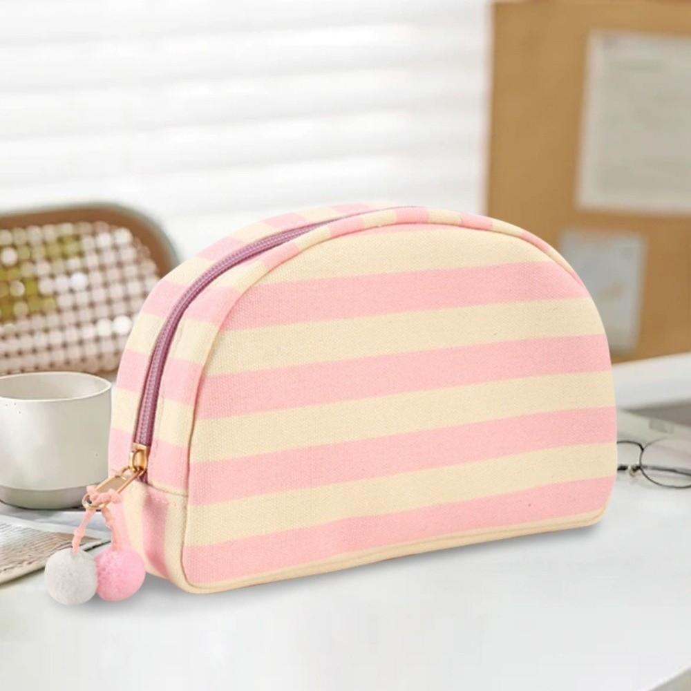 Cute Dopamine Striped Cosmetic Bag Shell-shaped Large Capacity Travel Toiletry Bag Portable Zipper Storage Pouch Bag