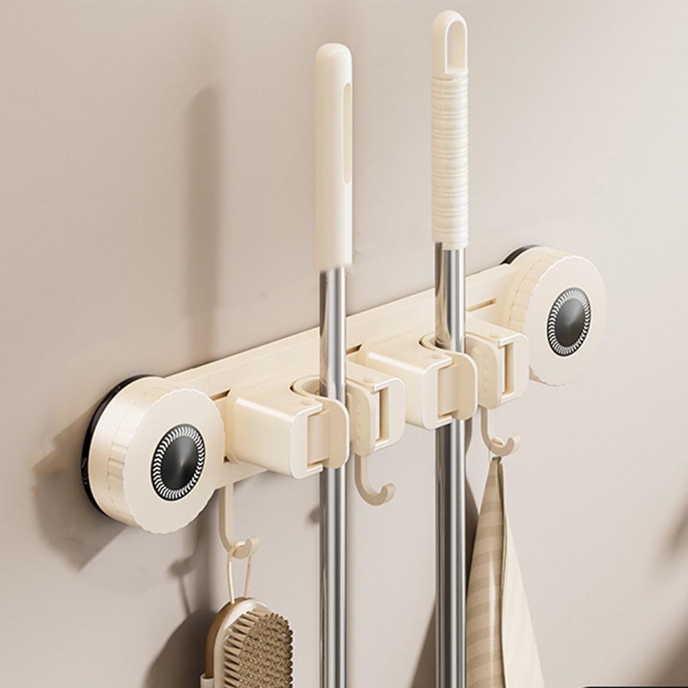 

Space Aluminum Suction Cup Mop Holder Vacuum Suction Self-Adhesive Wall Mounted Mop Rack Removable Adjustable Spacing