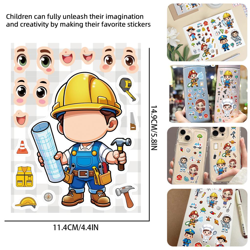 8pcs Different Career Cute Cartoon Character Puzzle Graffiti Stickers  For Laptop Notebook Phone Thermos Diy Stickers Toys Gift