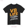 V8 Life T Shirt Perfect Birthday for Muscle Car Enthusiasts Vintage Washed Casual Streetwear Stretched Homme Stylish Fashion