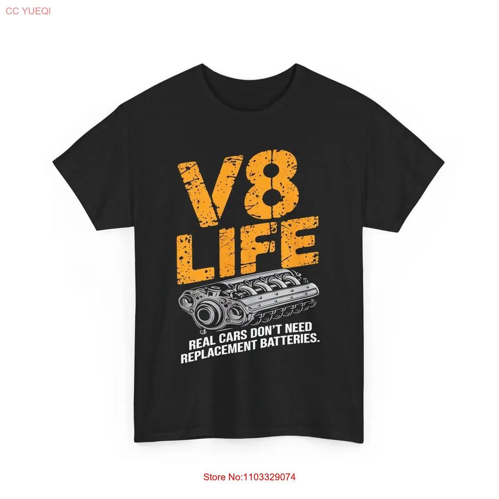 V8 Life T Shirt Perfect Birthday for Muscle Car Enthusiasts Vintage Washed Casual Streetwear Stretched Homme Stylish Fashion