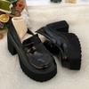 Gothic Chunky High Heels Pumps for Women Patent  Platform Loafers Woman Black Thick Heeled Jk Lolita Shoes zapatos de mujer