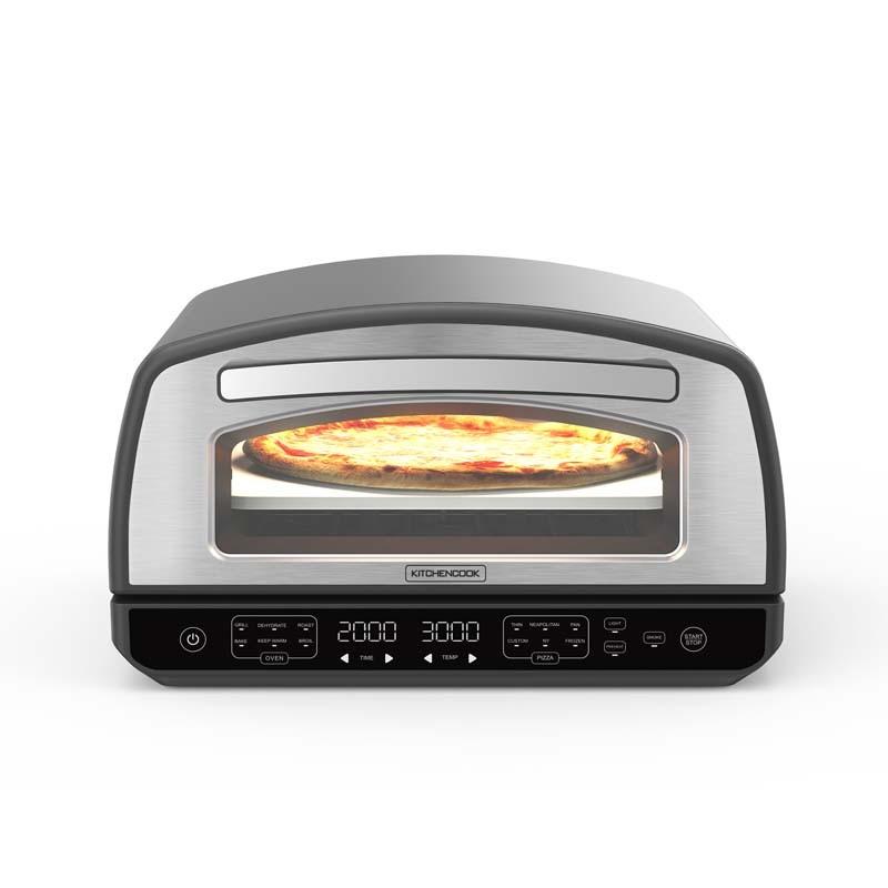 Kitchencook - Four à Pizza - 2000w - Jusqu'à 450°c - 12 Programmes - Plaque De Cuisson En émail, Pelle Et Coupe Pizza En Inox