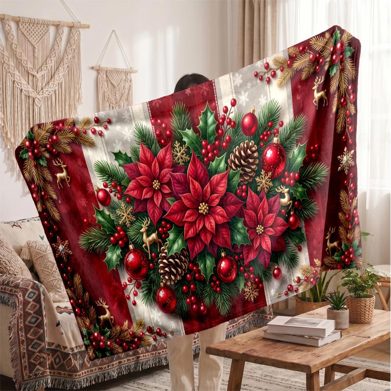 Christmas Flannel Throw Blanket Soft Warm Cozy For Sofa Bed Indoor Home Use Great Holiday Gift
