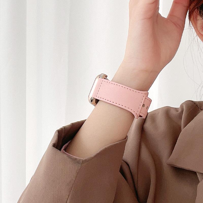 Compatible Leather Watch Band for Apple iWatch S10/8/9SE, Huawei GT, Xiaomi 89 Pro, and Redmi 45 - Top Layer with Studded Buckle