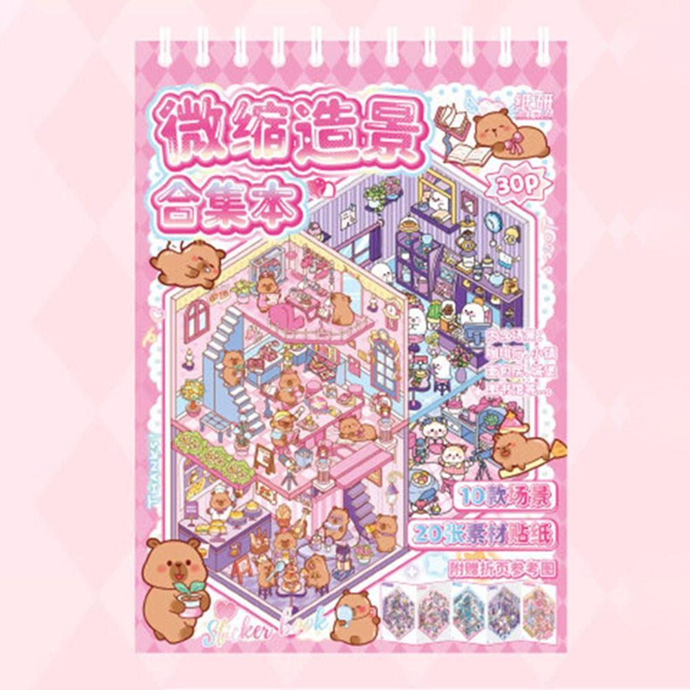 10 in 1 Landscape Sticker Book Capybara Miniature Scene Scrapbook Kit Girl