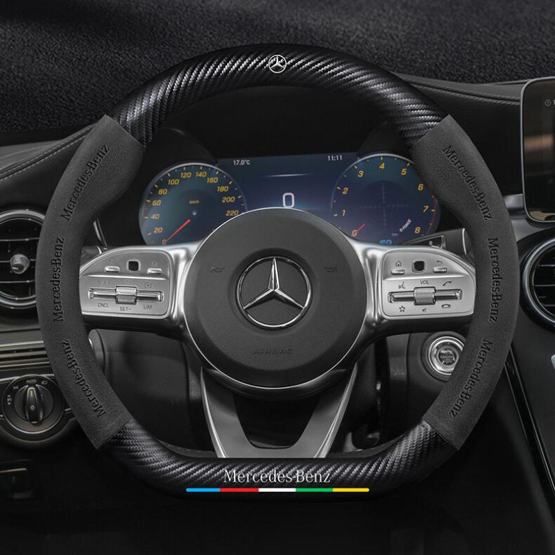 Para Capa de Volante Mercedes AMG Classe CLA GLC GLK A B C E S W212 W213 W204 W203 W123 W124 Camurça Fibra de Carbono Interior de Carro