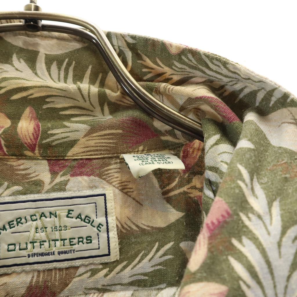 American Eagle Outfitters 90s Linen Blend Old Floral Five-quarter Sleeve Open Collar Shirt Men's Used