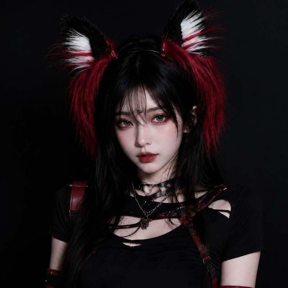 Soft Plush Faux Fur Headwear Red Black Halloween Hair Hoop Wolf Ears Headband Club Events