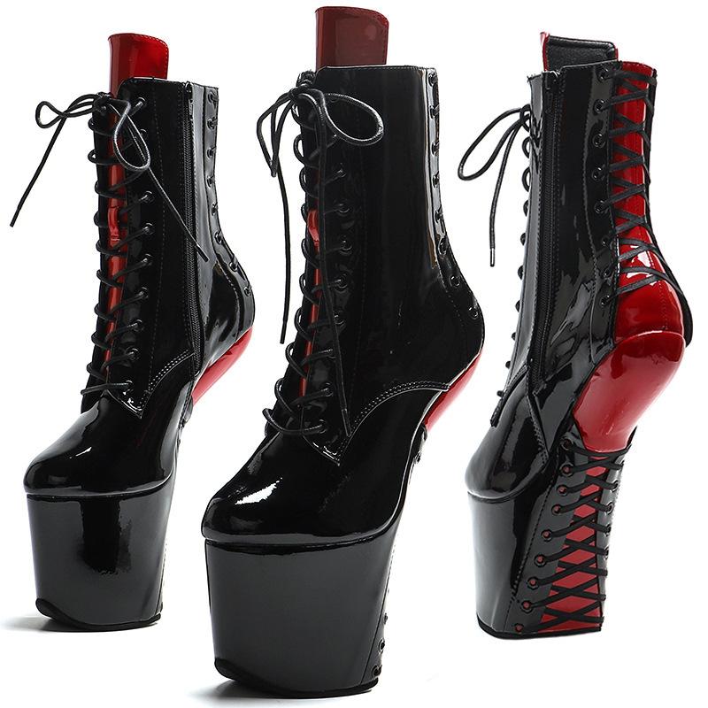 Fashion 20cm Pole Dance Shoes for Women – Extreme High Heel Boots with Front Lace-up, Sexy Night Club Stage Performance Heels