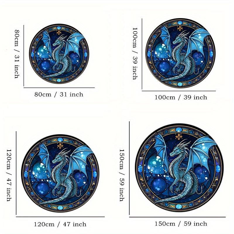 Mystical Blue Dragon Round Rug, Intricate Celestial Pattern Indoor Outdoor Carpet for Camping Porch Balcony RV Durable Mat