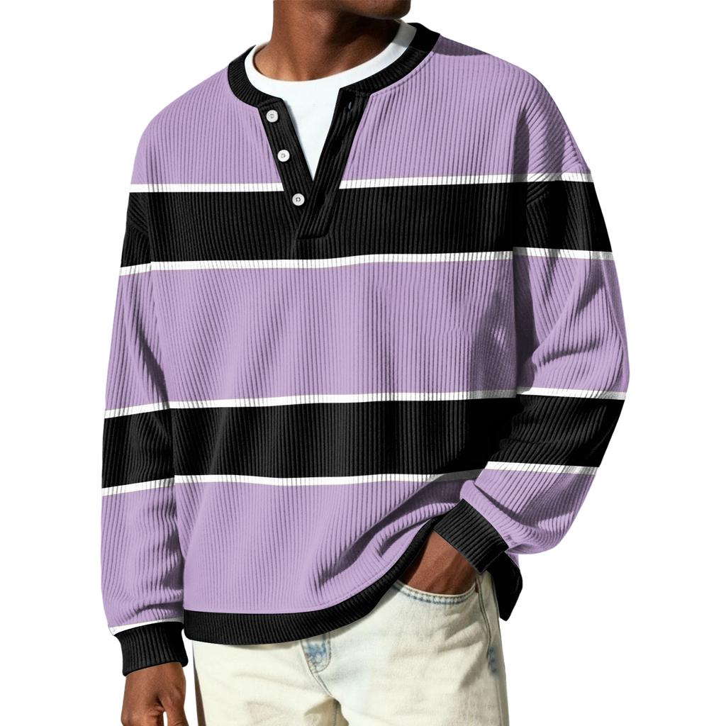 Men's Button-Down Collar Long-Sleeve Ribbed Knit Pullover