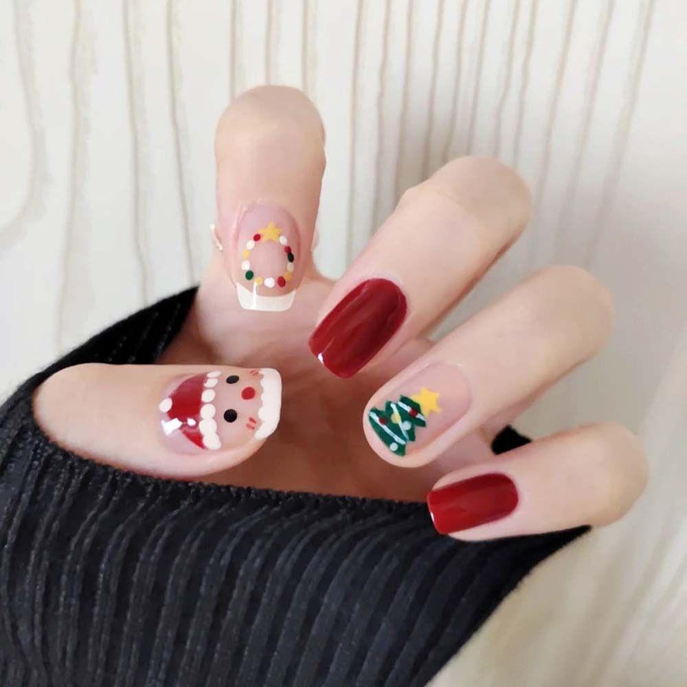 24Pcs/set Elk Pattern Christmas False Nails Christmas Snowflake Christmas Fake Nail Extension  Lady
