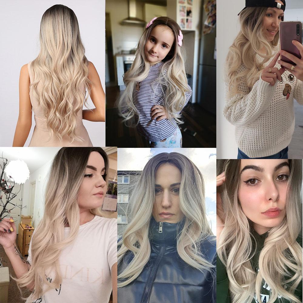 HENRY MARGU Blond Platinový Ombre Hnědý Syntetický Paruka pro Ženy Dlouhá Vlnitá Přirozená Paruka Cosplay Paruka s Cestičkou Uprostřed Žáruvzdorná