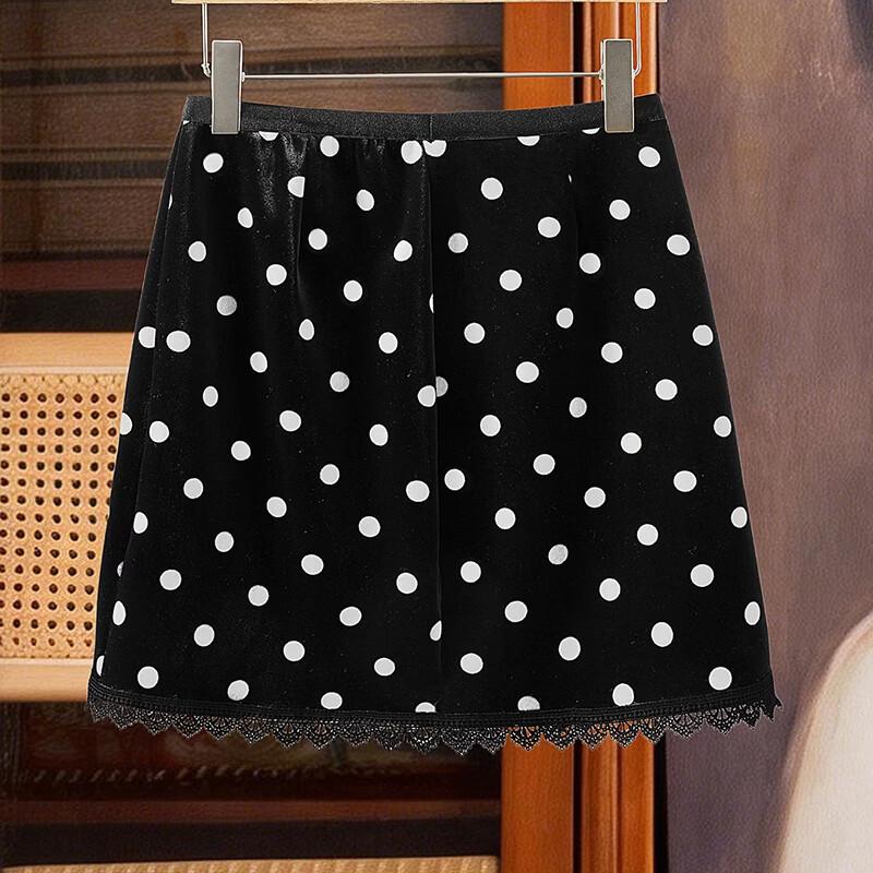 Lace Trim Polka Dot A-Line Skirt
