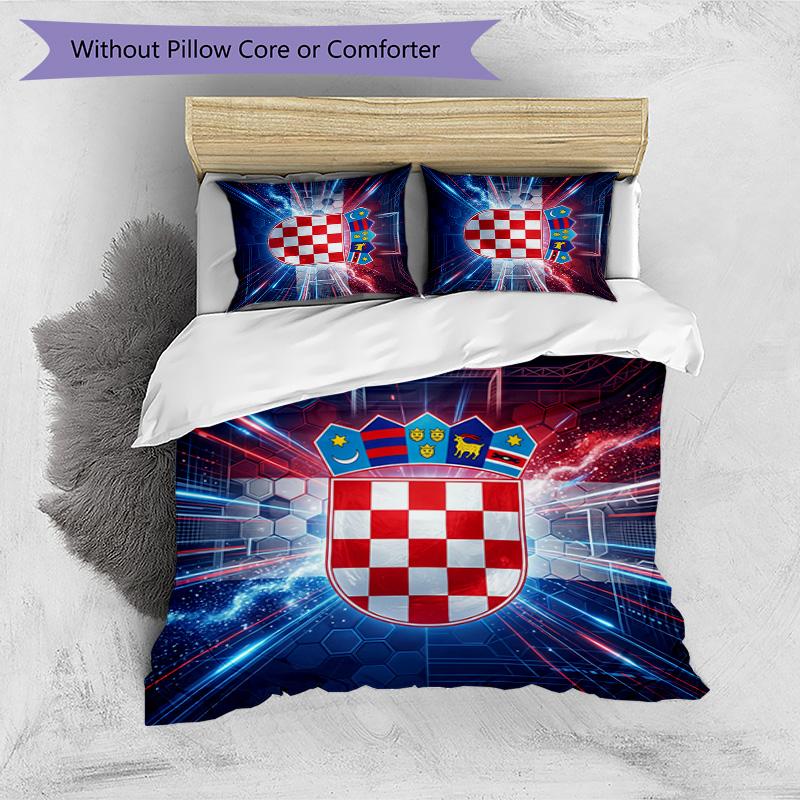 Croatia Football Printed Bedding 3 Piece Set Cozy Breathable Bed Cover Set As Housewarming Holiday Gift