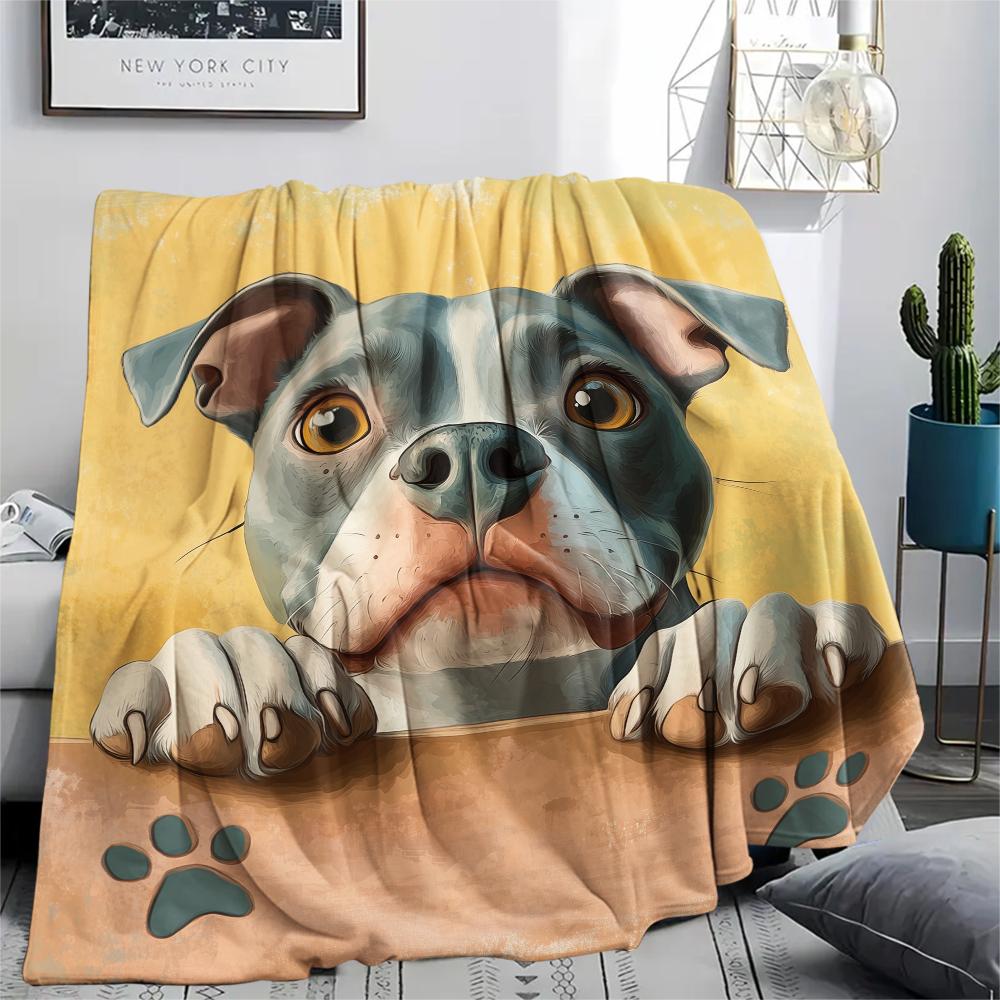 Cartoon Pitbull,pattern Flannel Blanket, High quality Comfortable for All Seasons, Home Decor, Warmth and Comfort, Perfect for Gifts.