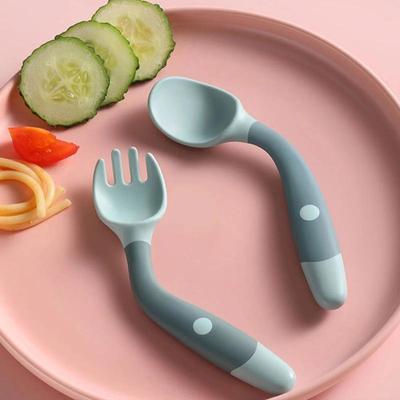 2 Stück/Set Silikonlöffel für Baby-Besteckset Beikost Kleinkind Essen lernen Training Biegsame Weiche Gabel Säugling Geschirr