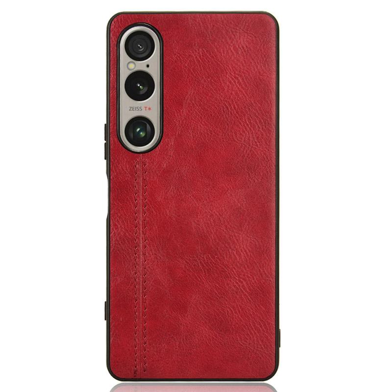 

For Sony Xperia 1 VI Case Slim Leather+TPU+PC Stitching Line Phone Cover Red