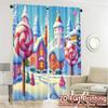 2pcs,Curtains Candy Christmas Village Scene (3) Popular Light Filtering Curtains Yarn Curtains Room Decor for Living Room, Home