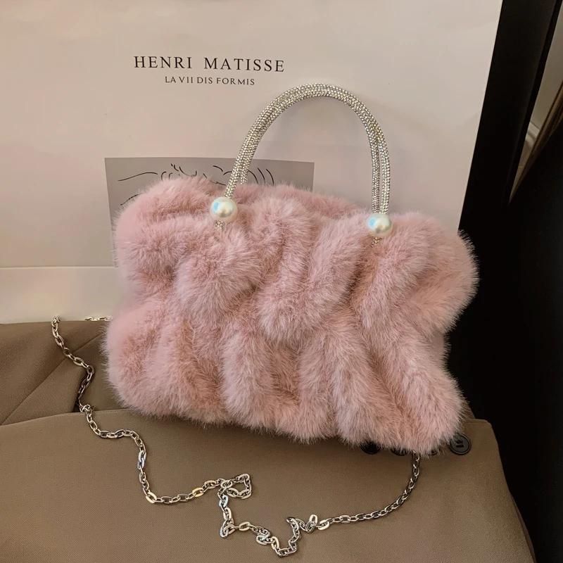 Exquisite square velvet high-quality fur sense luxury new shoulder bags for women simple